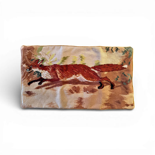Vintage English Fox Needlepoint Pillow Cover - Oversized Lumbar Size