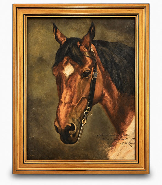 Framed Hand-Painted Equestrian Portrait on Canvas