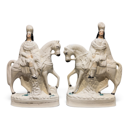 Large Antique Staffordshire Scottish Highland Hunters on Horseback — Pair