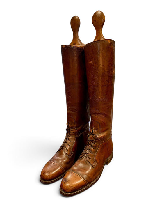 Vintage Custom Dehner Leather Equestrian Field Boots with Wooden Boot Trees