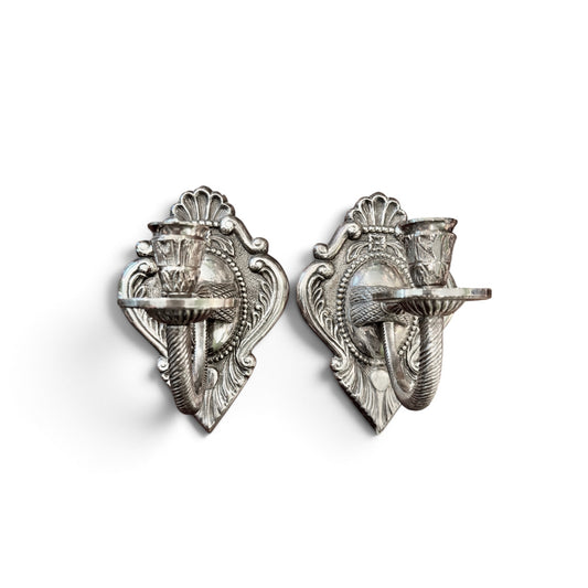 Vintage Silver Rococo Wall Candle Sconces - Pair