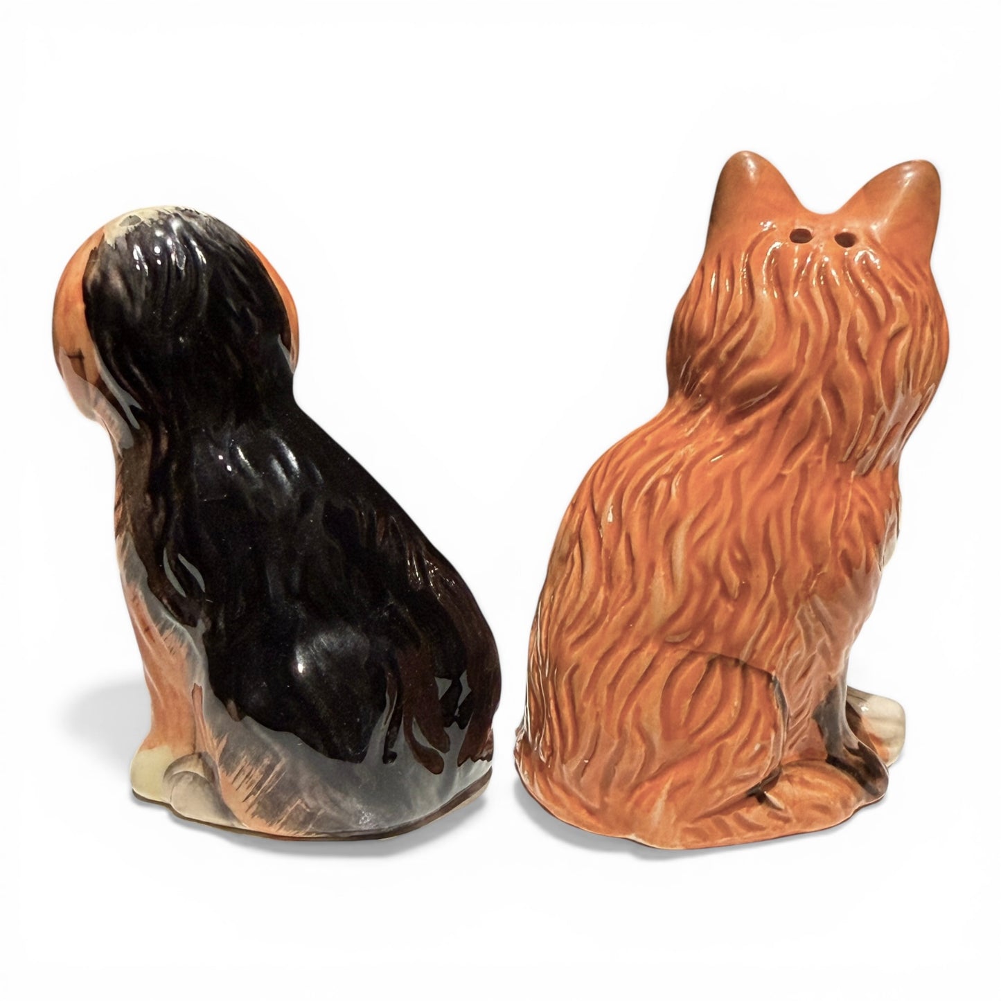Antique Hand-Painted Porcelain Fox & Hound Salt & Pepper Shakers, Equestrian Estate Pair