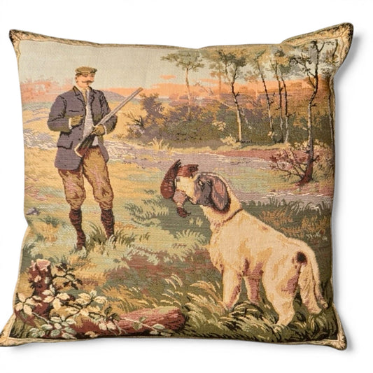 Vintage Hunting Dog Tapestry Pillow