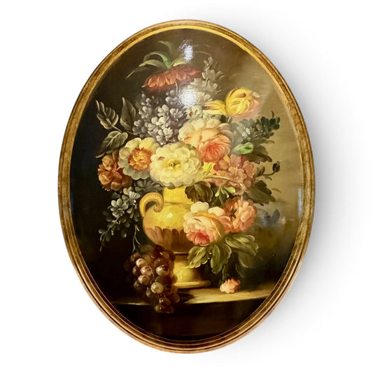 Vintage Domed Floral Still Life Oil Painting
