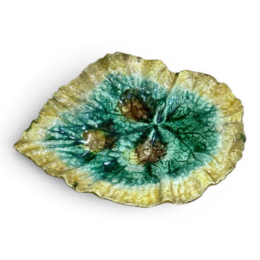 Antique Etruscan Majolica Begonia Leaf Plate