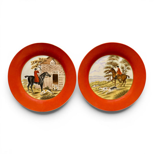 Vintage Equestrian Fox Hunt Porcelain Plates