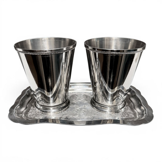 Curated Vintage Silver Julep Cup & Cheshire Silver-Plate Tray Set