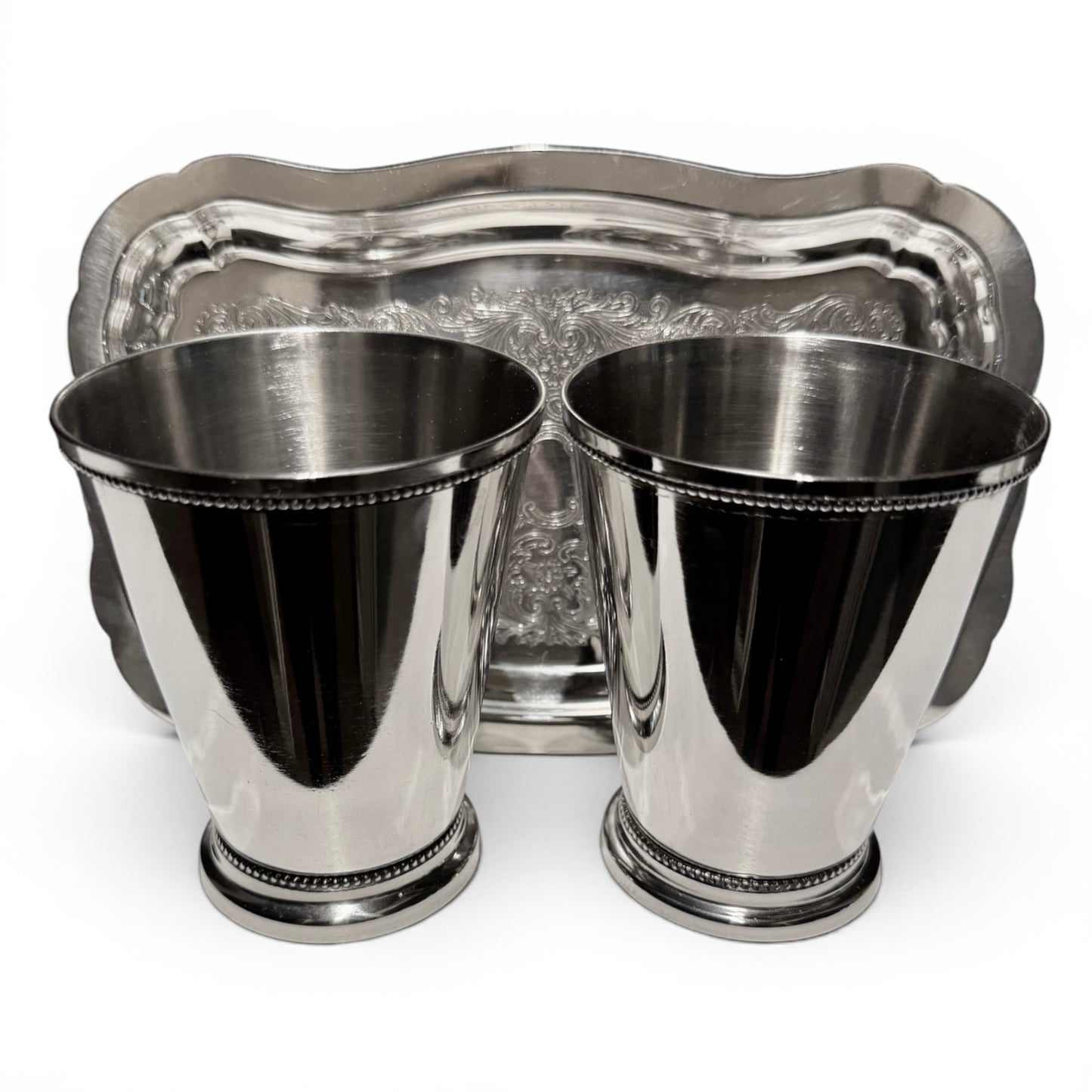 Curated Vintage Silver Julep Cup & Cheshire Silver-Plate Tray Set