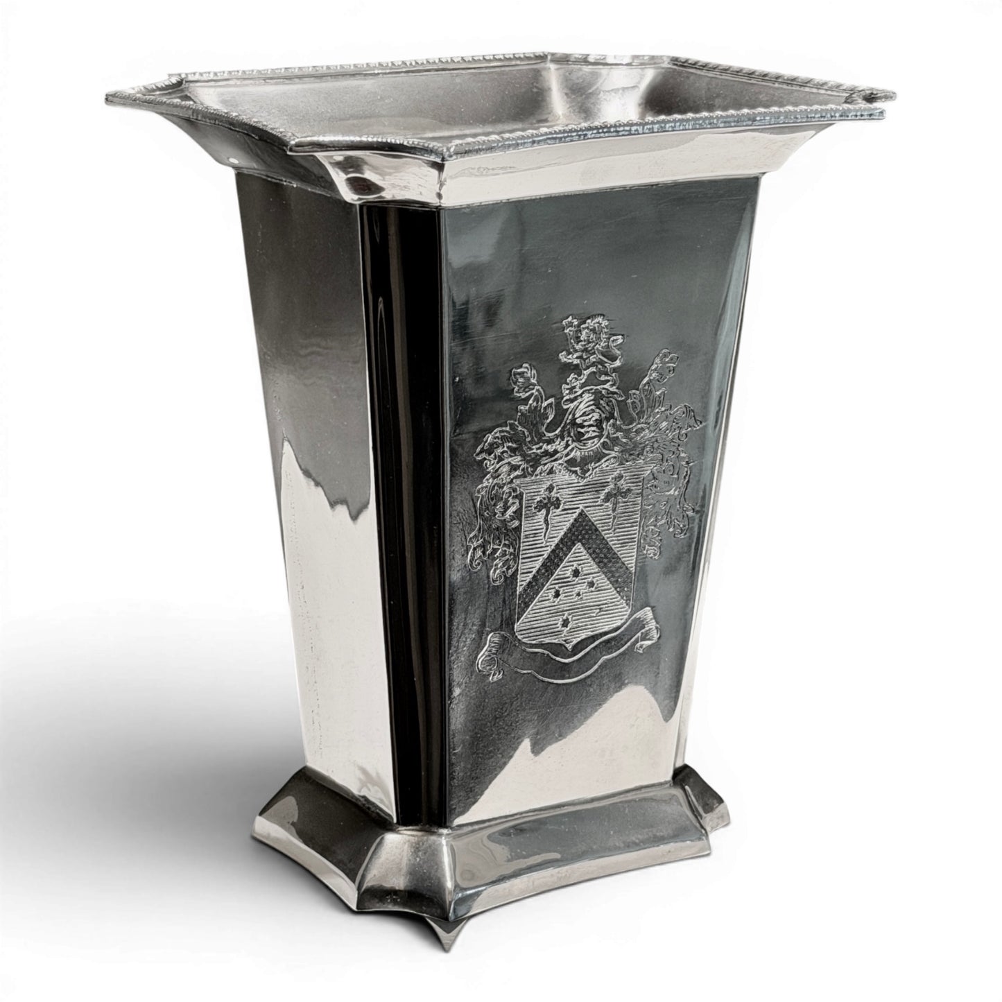 Vintage Silver Cachepot with Heraldic Crest