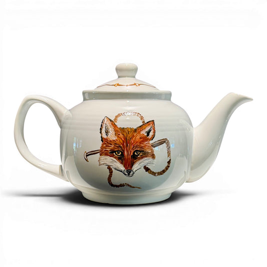 Hand Painted Fox Hunt Porcelain Teapot