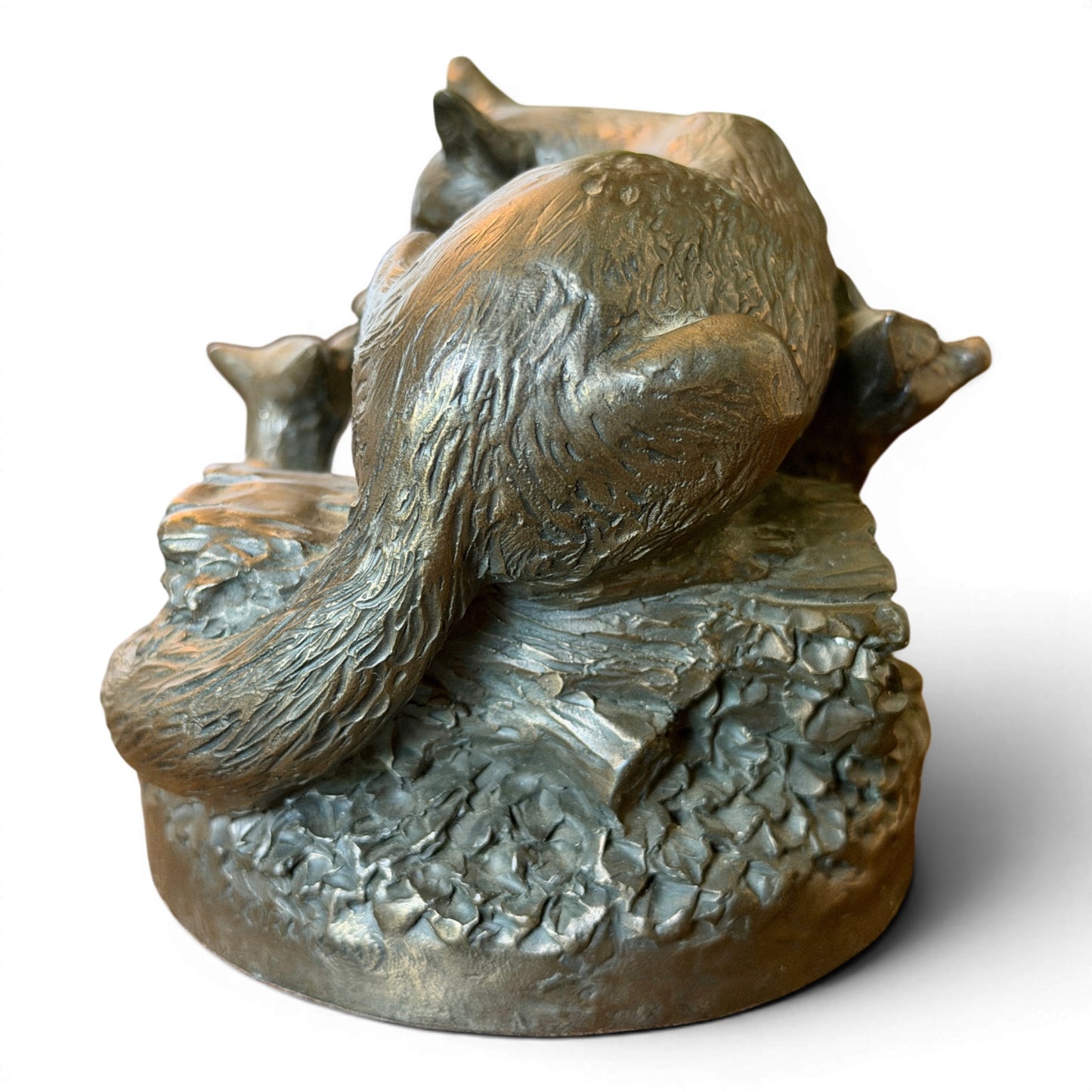 Vintage Solid Bronze Fox & Cub Sculpture from Ireland