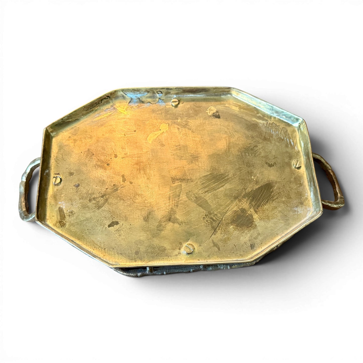 Antique Brass Bamboo Gallery Tray with Handles | Small Hollywood Regency Brass Catchall