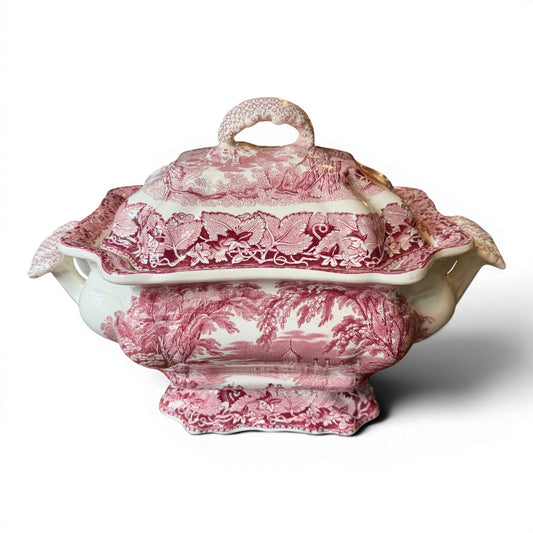 Mason’s Pink Vista Ironstone Tureen Cachepot | Antique English Transferware Planter