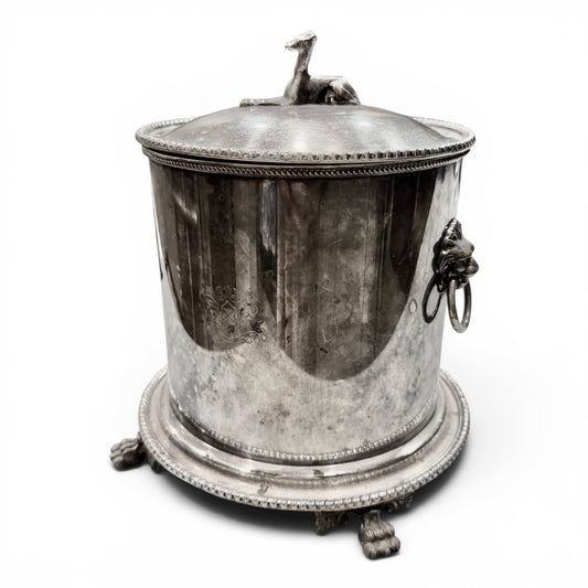 Large Antique Victoria Silver Hound Dog English Biscuit Barrel