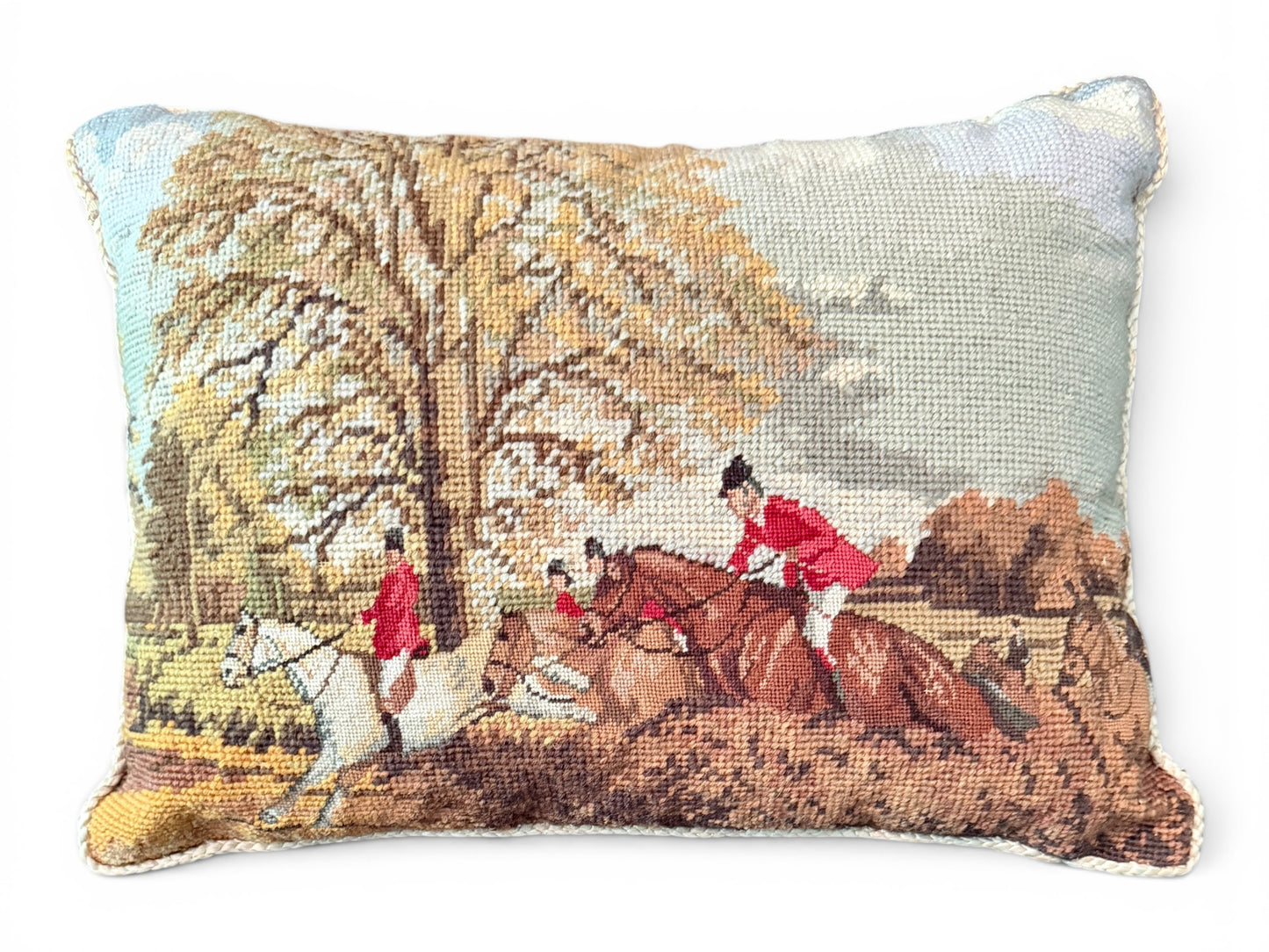 Vintage English Fox Hunting Needlepoint Pillow | 2 Available