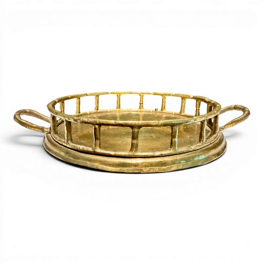 Antique Hammered Brass Bamboo Gallery Tray