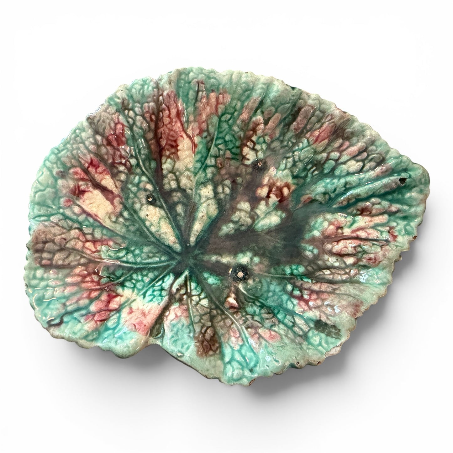 Antique Etruscan Majolica Leaf Plate