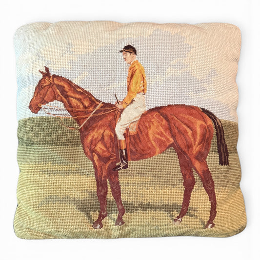 Vintage Racehorse Needlepoint Pillow