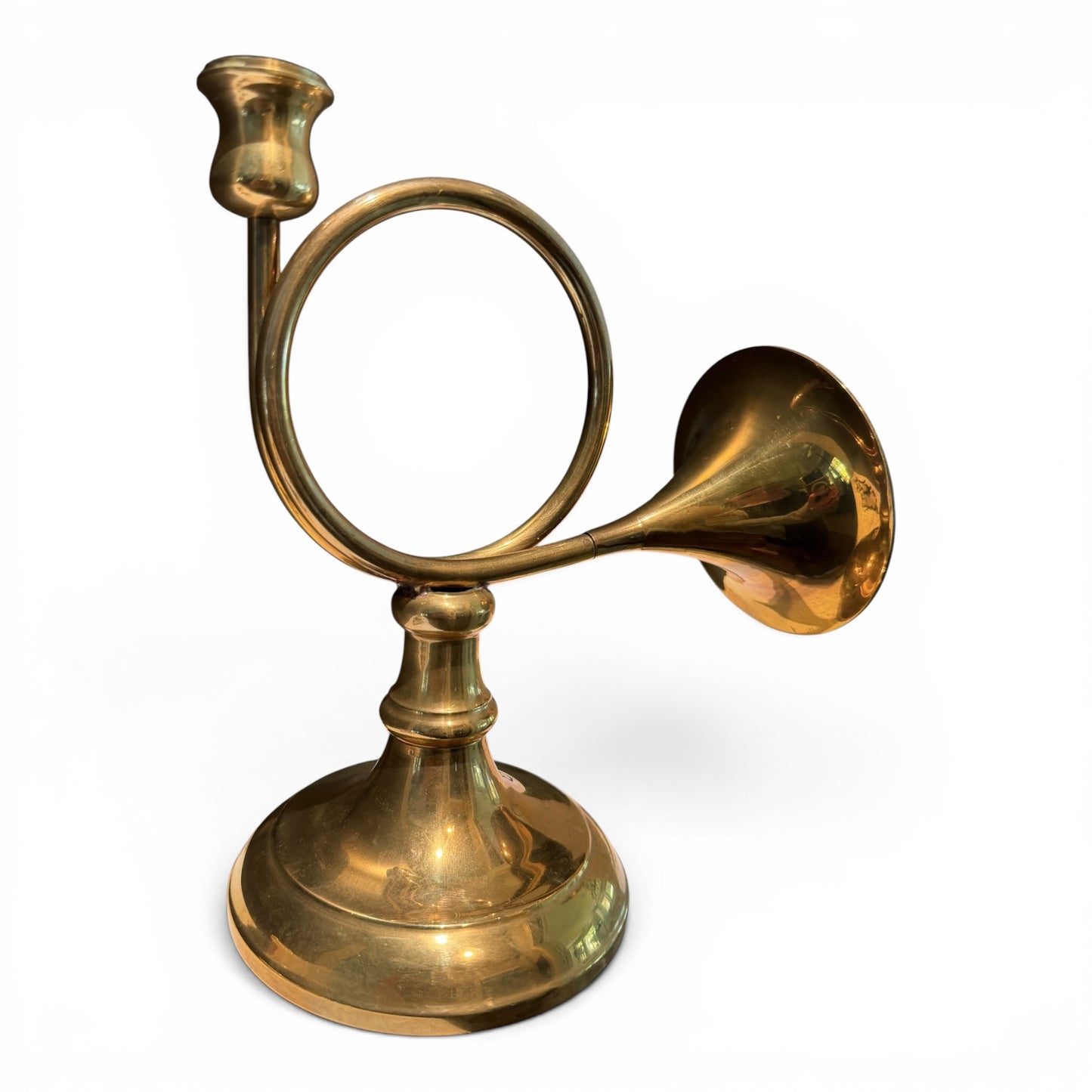 Antique English Solid Brass Hunt Horn Candelabra