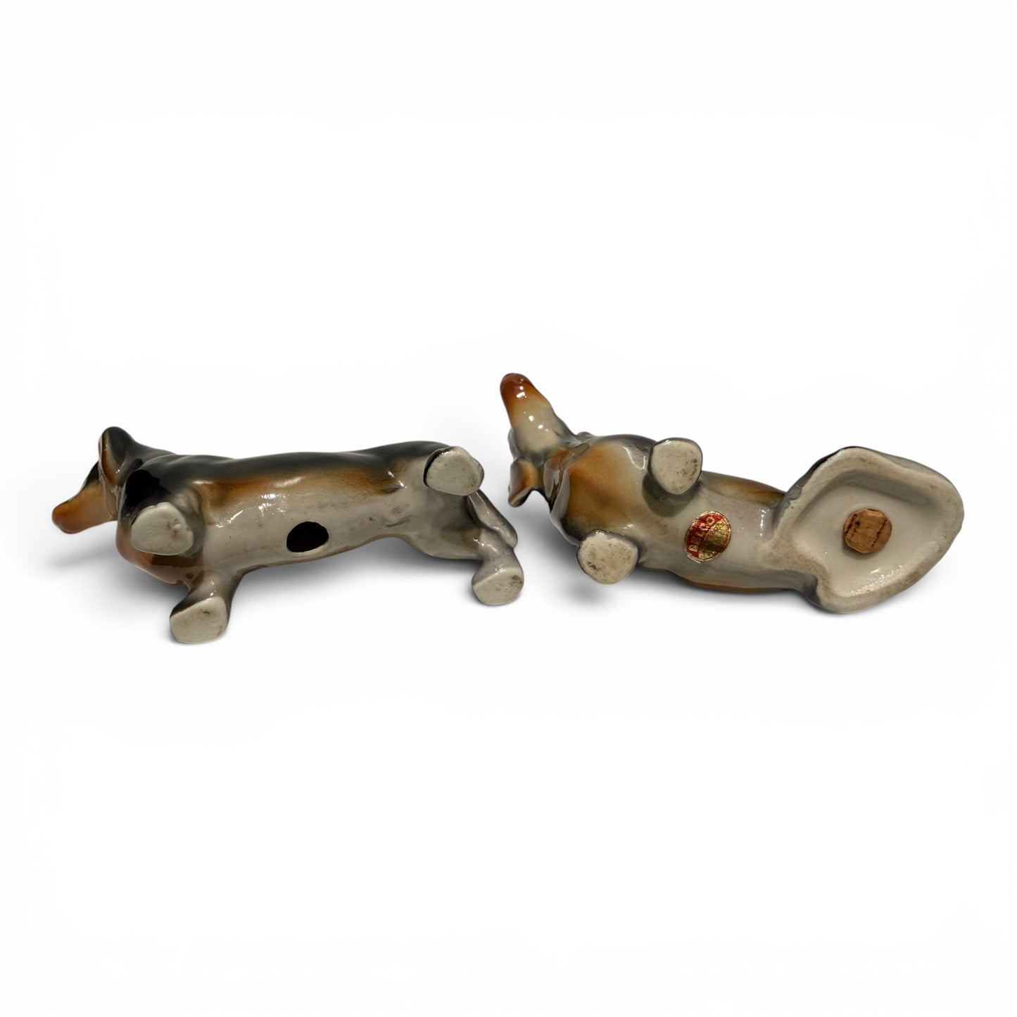 Vintage Porcelain Black & Tan Dachshund Salt & Pepper Shakers - Pair