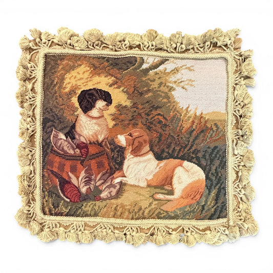Vintage Needlepoint Aubusson Hunting Dogs Pillow Cover