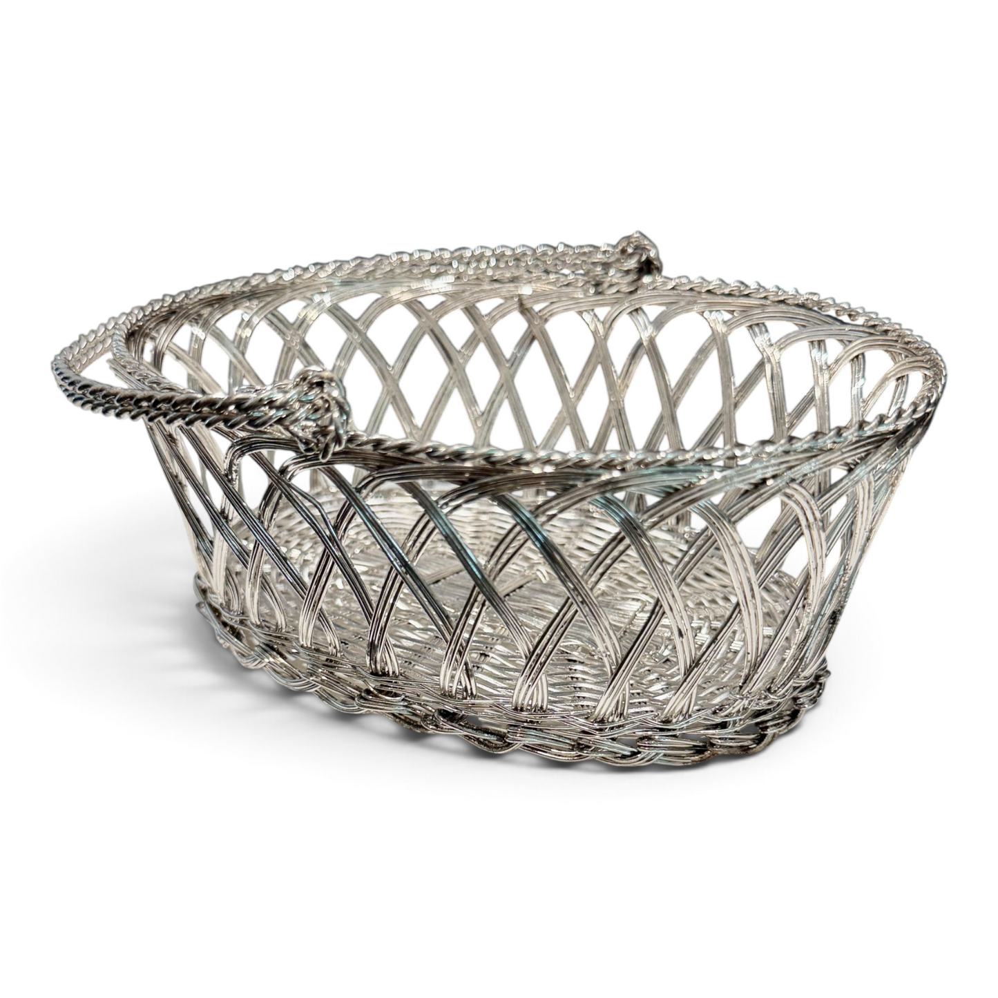 Vintage Silver Woven Wire Sweetmeat / Bonbon Basket