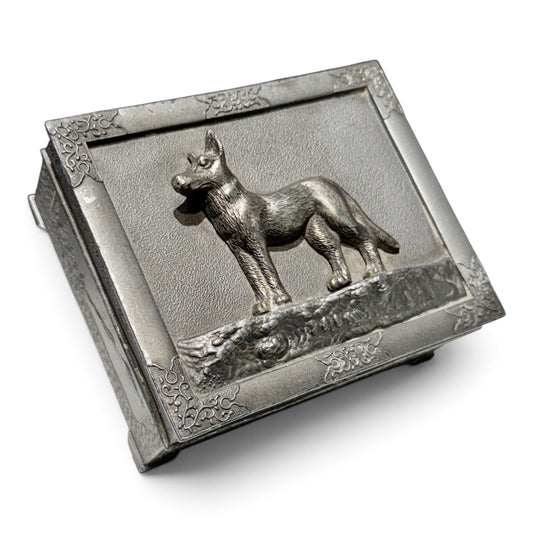 Vintage Silver-Tone Fox Hunt Trinket Box, c. 1950s