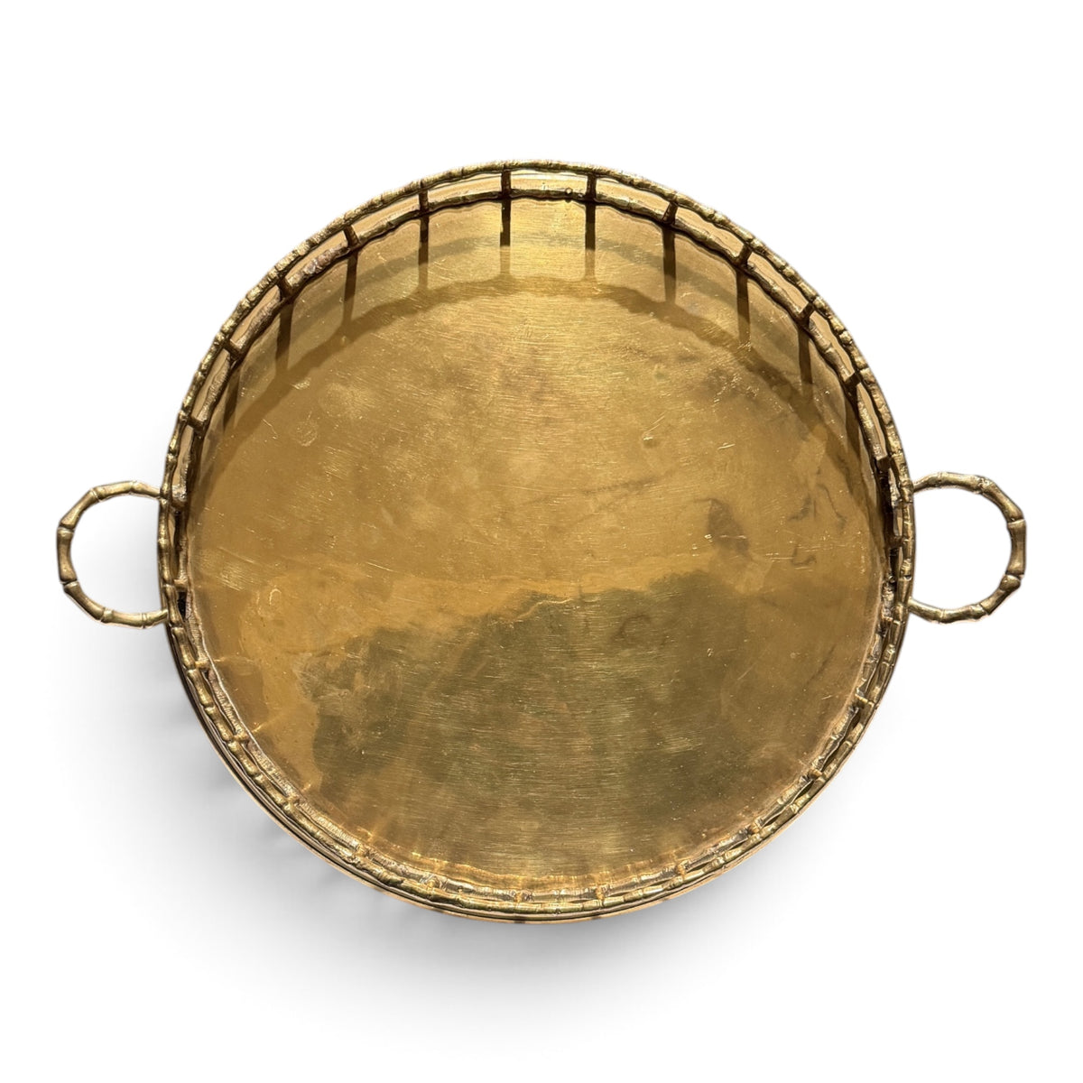 Vintage Brass Hollywood Regency Bamboo Gallery Tray with Handles