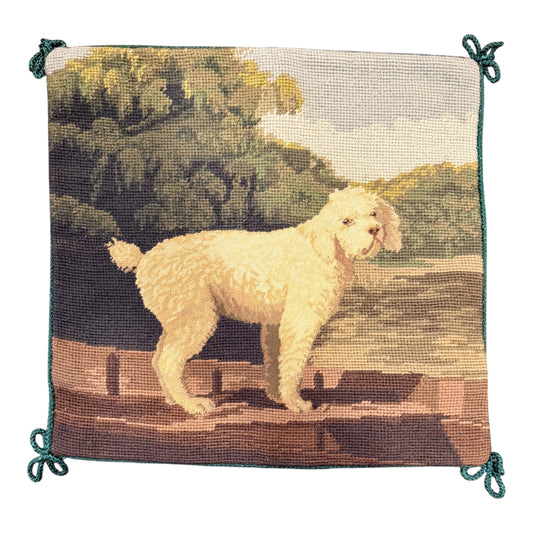 Vintage Needlepoint Poodle Dog Pillow Cover
