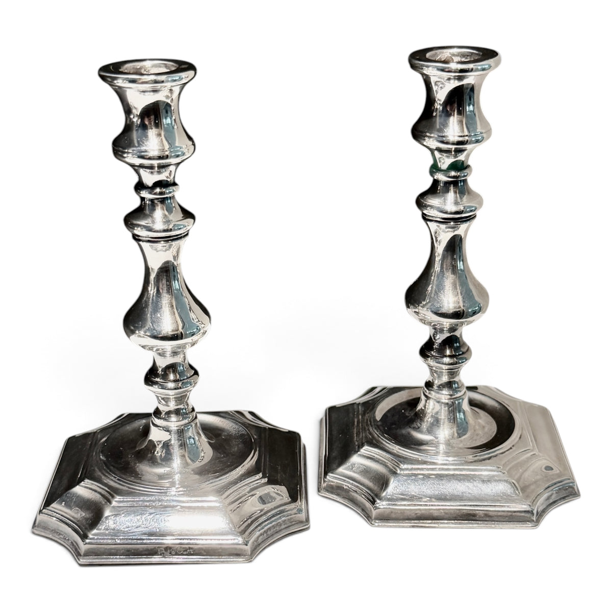 Pair of Antique Silver Baluster Candlesticks