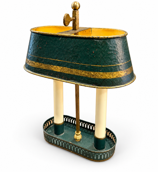 Antique French Empire Style Green Tôle Bouillotte Lamp - Cordless