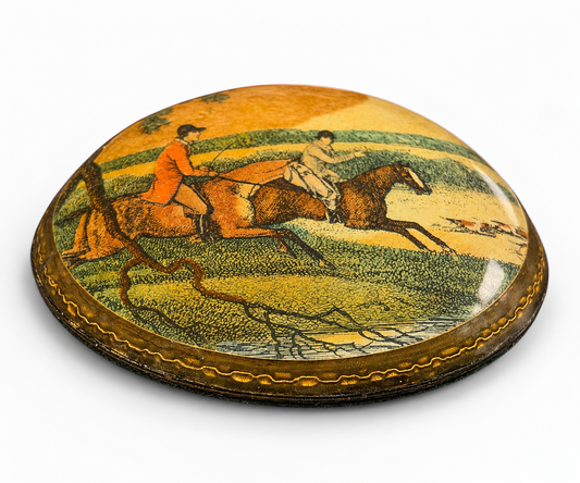 Vintage Fox Hunting Domed Glass Paperweight