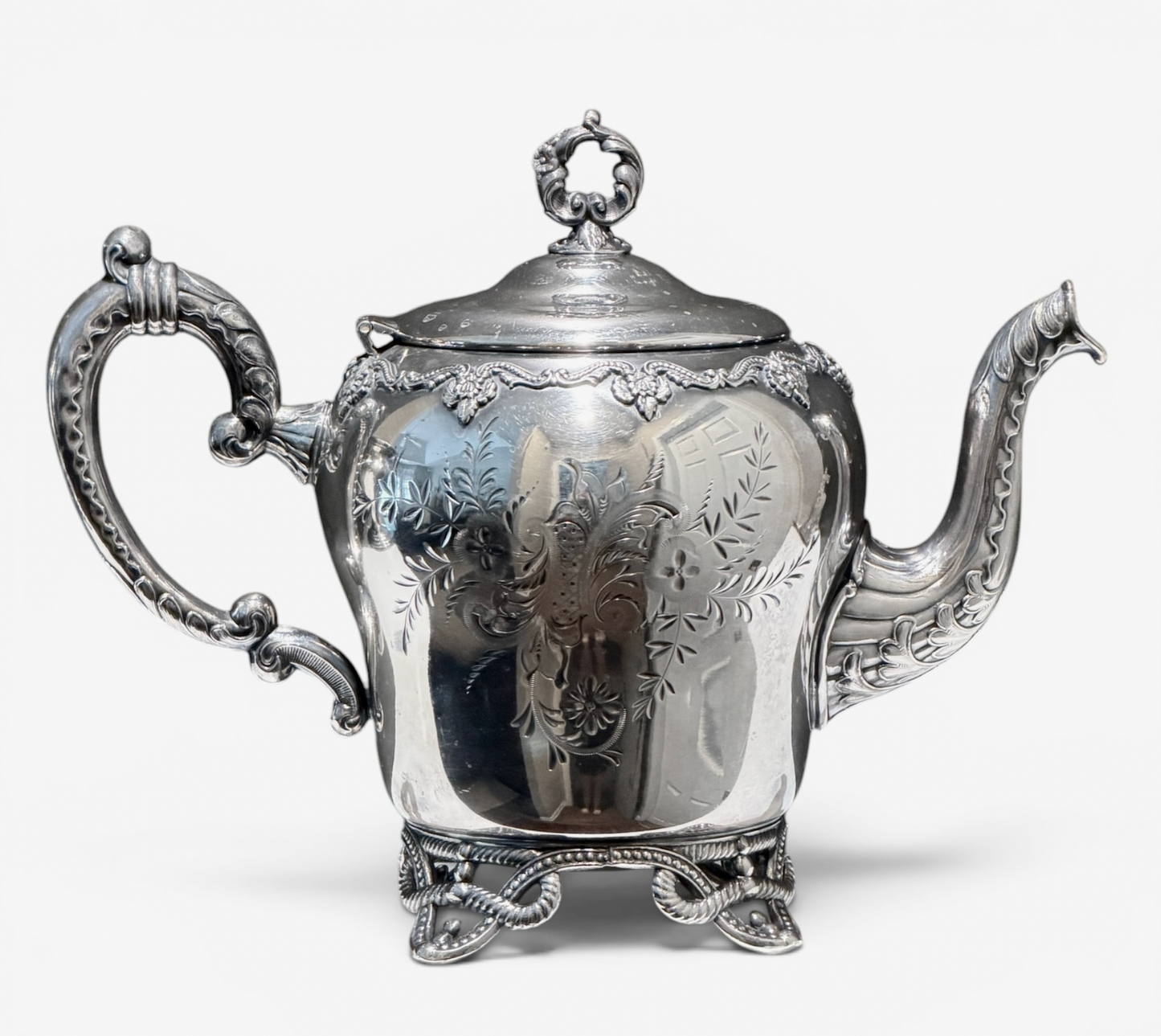 Rare Antique E.G. Webster & Sons Ornate Silver Teapot No. 48