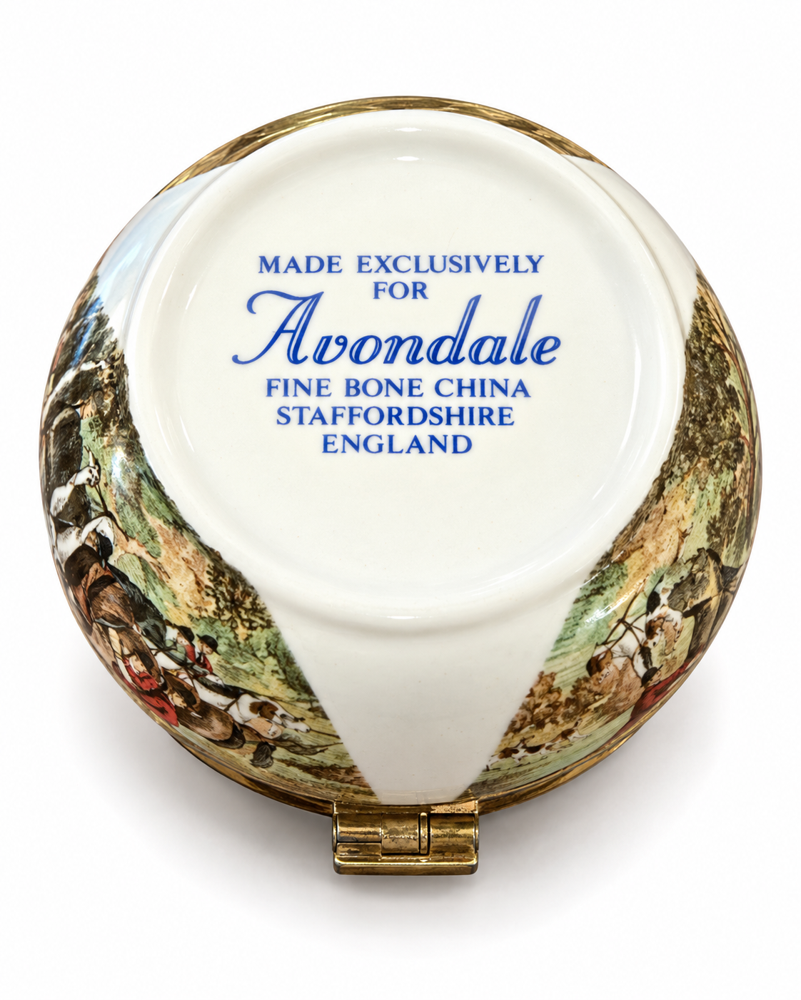 Vintage Avondale Staffordshire English Fox Hunting Bone China Trinket Box