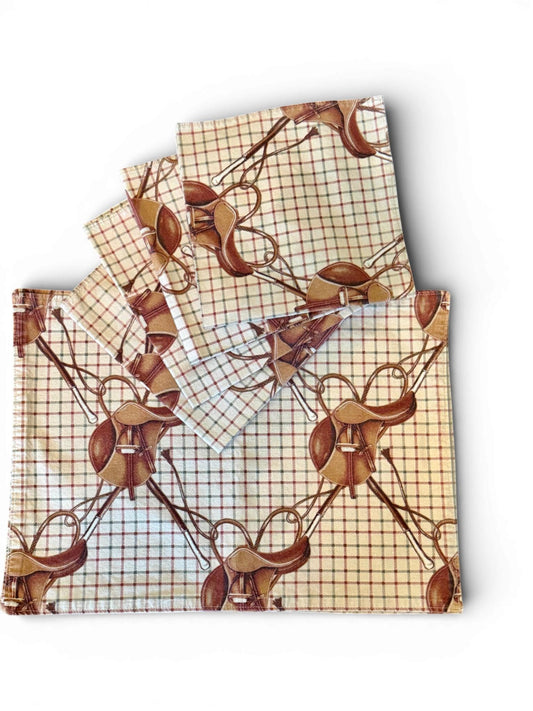Set of Vintage Ralph Lauren Equestrian Plaid Napkins & Placemats