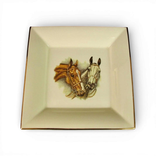 Vintage Hand Painted HERMES-style Equestrian Trinket Dish