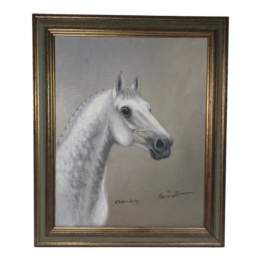 Vintage Original Equestrian Oil Painting of an Oldenburg Horse, Signed & Framed