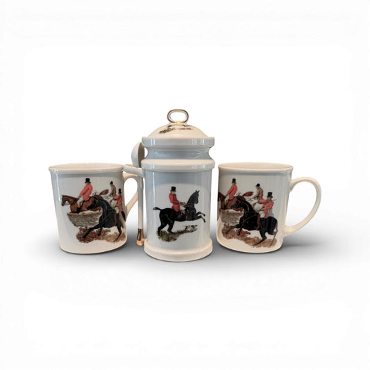 Vintage “The Huntsman” Bone China Equestrian Mug & Lidded Canister Set