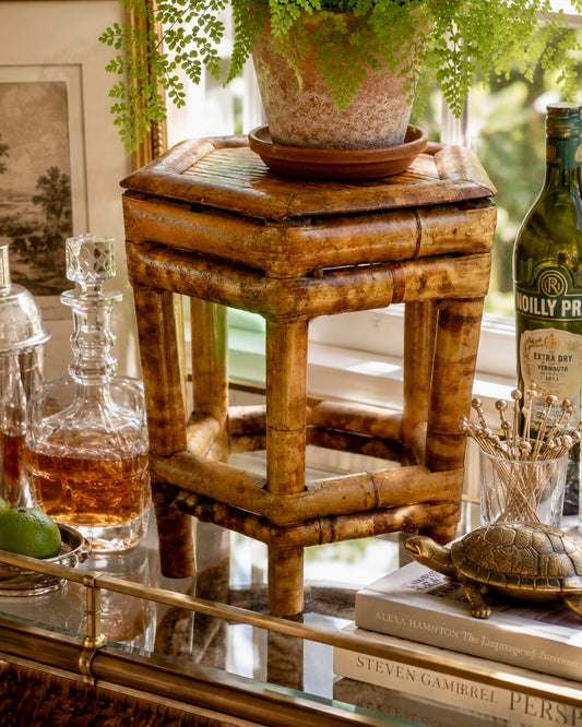 Antique English Tortoiseshell Bamboo Plant Stand | Victorian Jardinière Stand