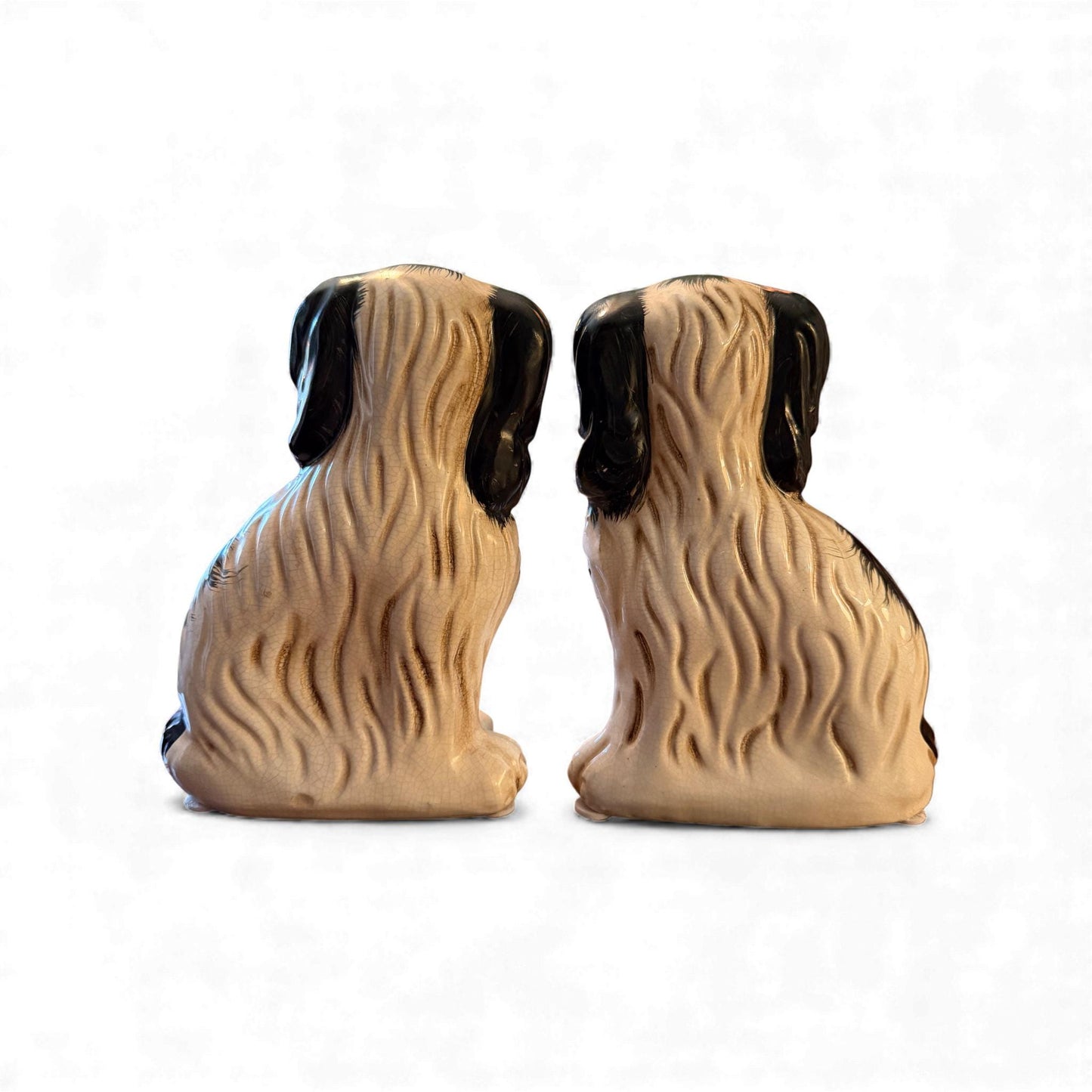 Pair of Antique Staffordshire Spaniels with Flower Baskets