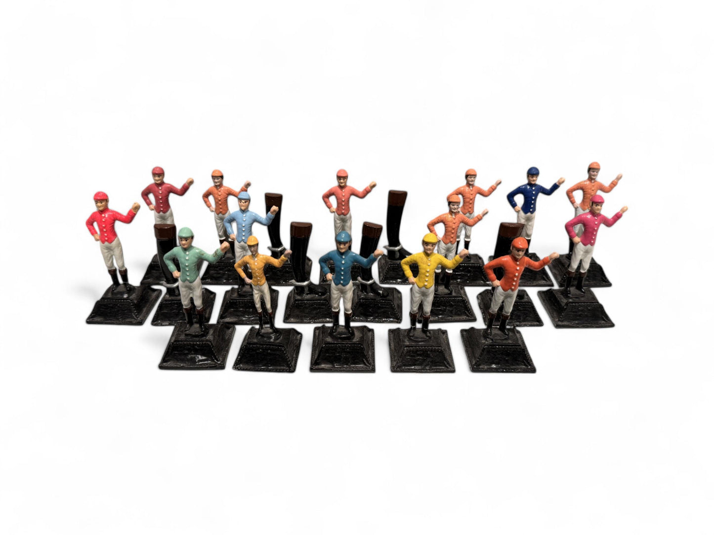 Antique Set of 21 "21 Club" Hand Painted Metal Jockey Place Card Holders