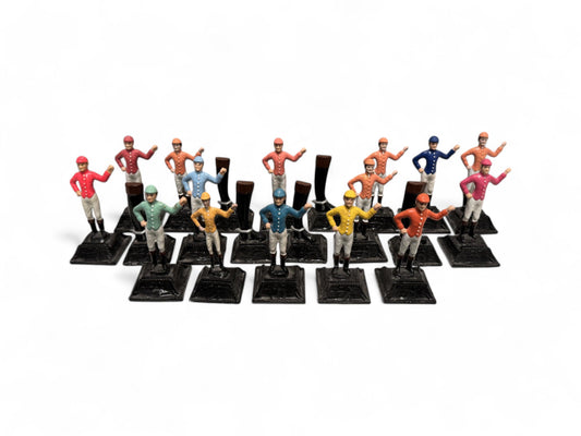 Antique Set of 21 "21 Club" Hand Painted Metal Jockey Place Card Holders