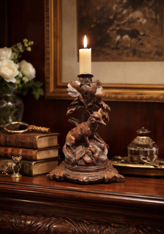Antique Finish Black Forest Style Fox Candelabra
