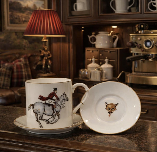 Vintage Royal Worcester Fox Hunt Plate & Demitasse Cup