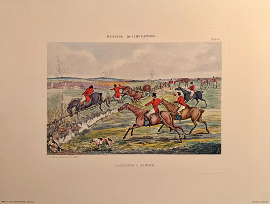 Antique Henry Thomas Aiken Fox Hunting Engraving Lithograph Print - "Hunting Qualifications: Creeping a Finish"