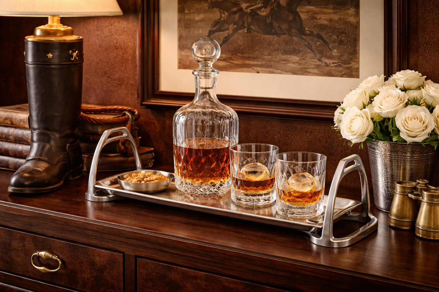 Vintage Silver Equestrian Bit & Stirrup Serving Tray