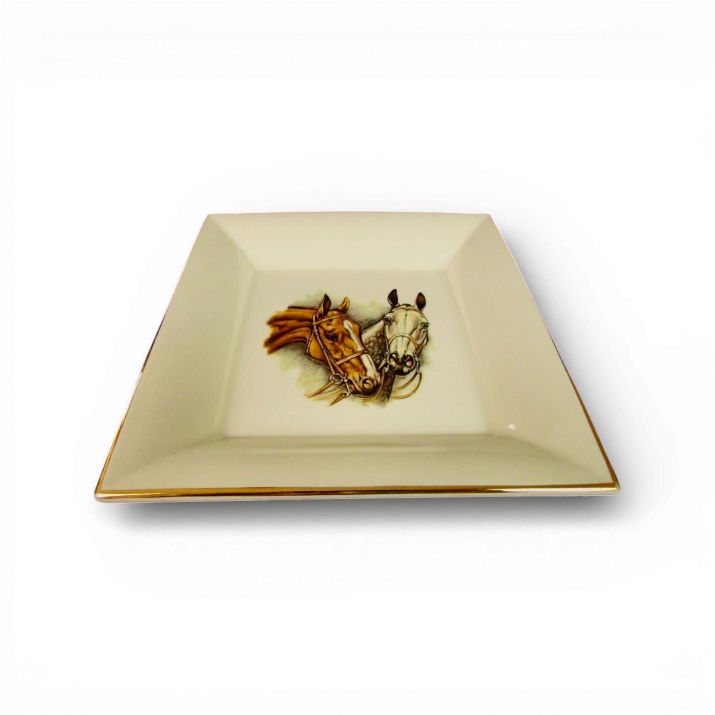 Vintage Hand Painted HERMES-style Equestrian Trinket Dish