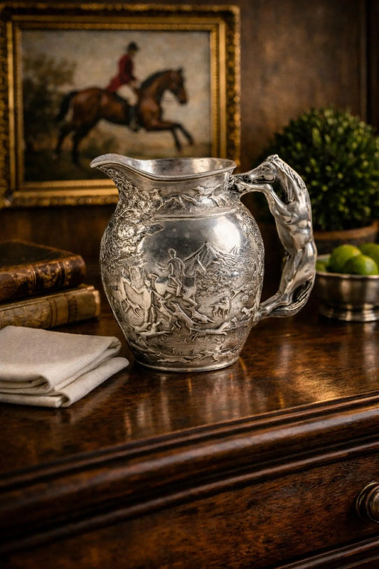Vintage Arthur Court Pewter Equestrian Fox Hunt Pitcher