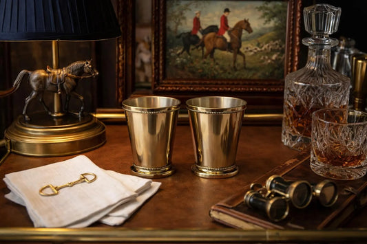 Set of Two Brushed Gold Beaded Rim Julep Cups