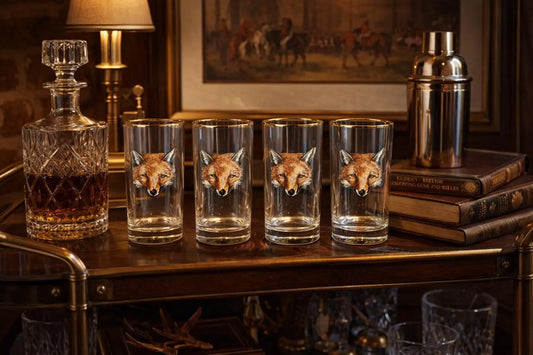 Vintage Fox Head Highball Glasses with Gold Rim — Set of Four